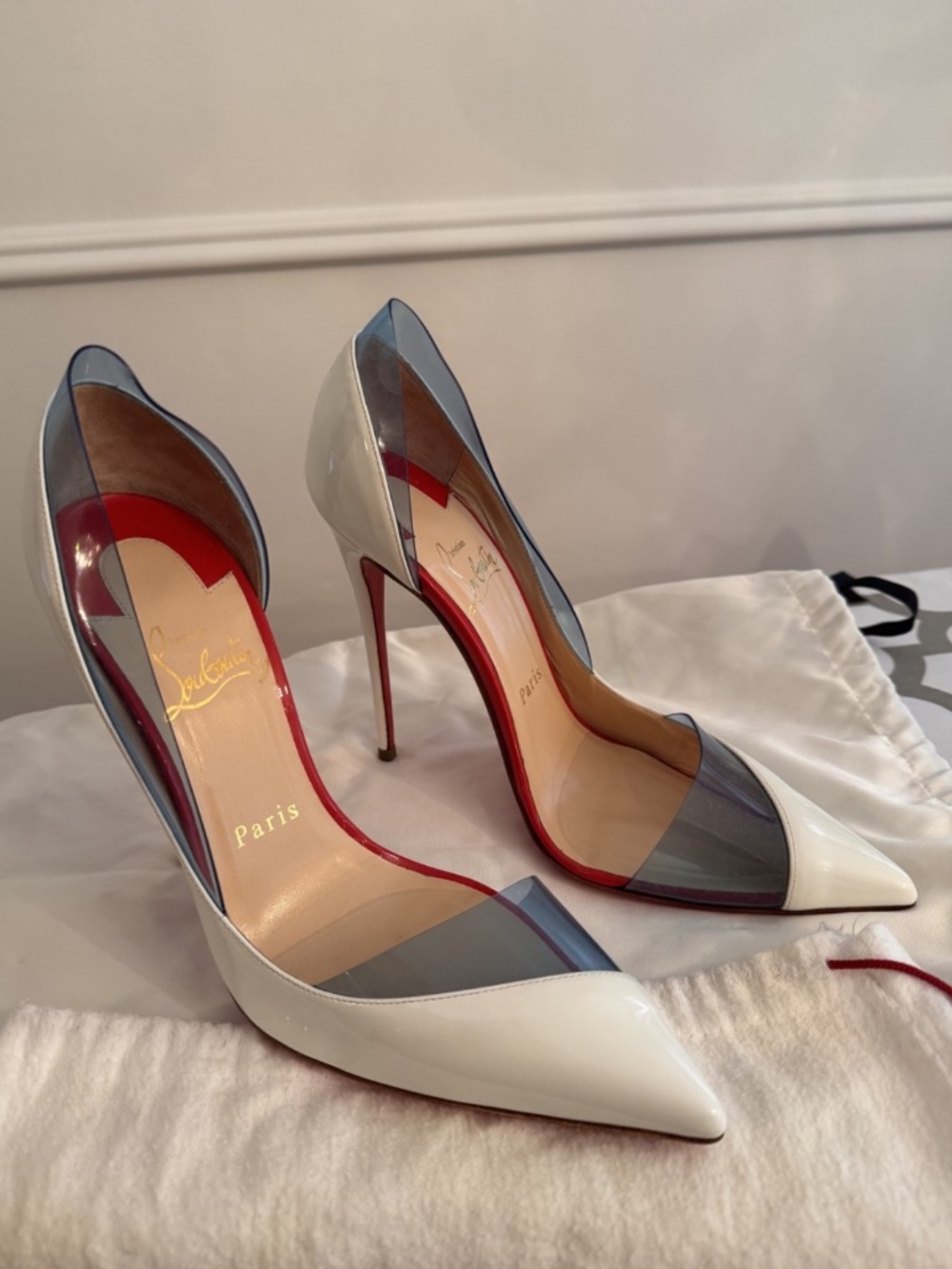 Christian Louboutin Debout 100 White Patent PVC Pump EU 37 New w Dust Bag